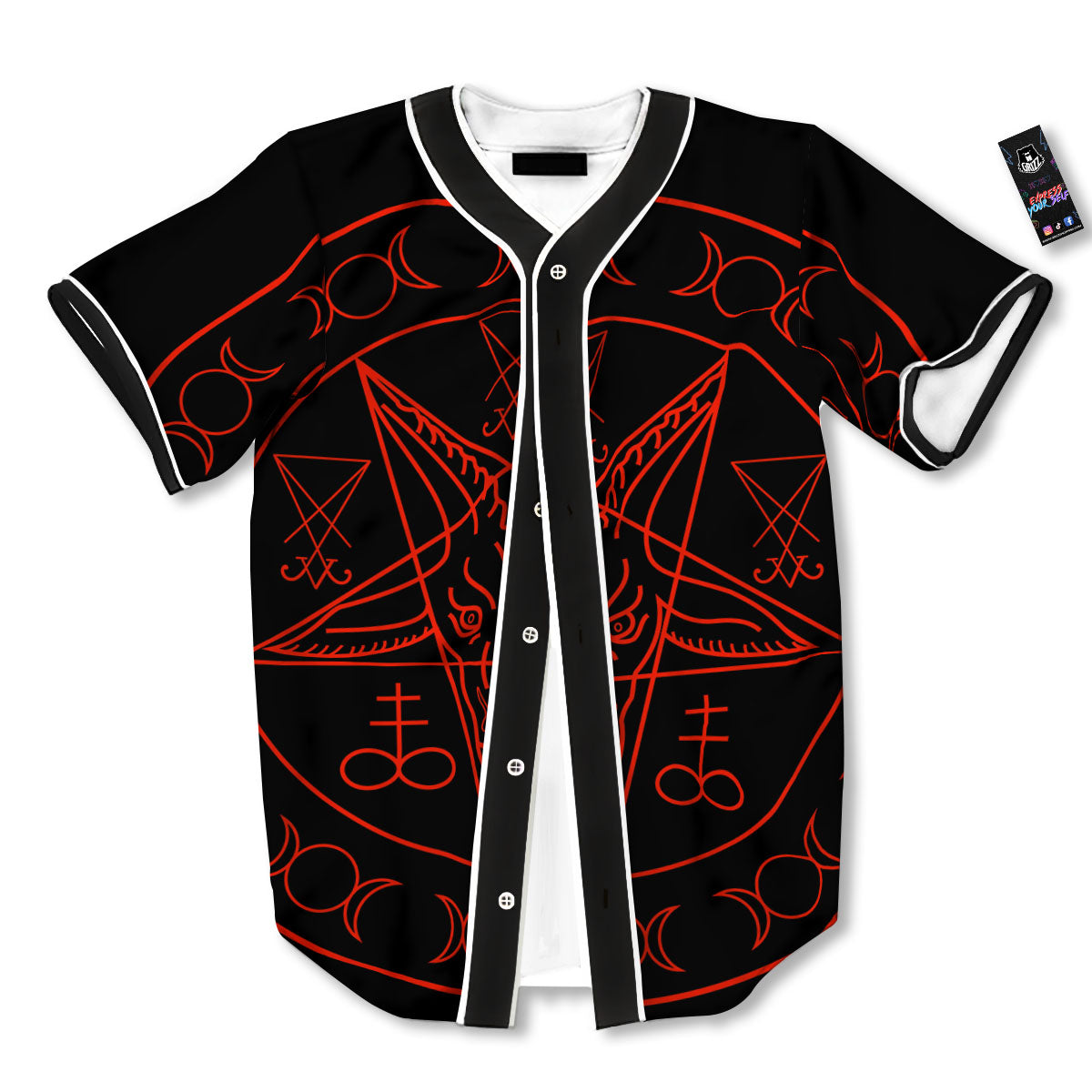 Pentagram Symbol Red Satanic Print Baseball Jersey-grizzshop