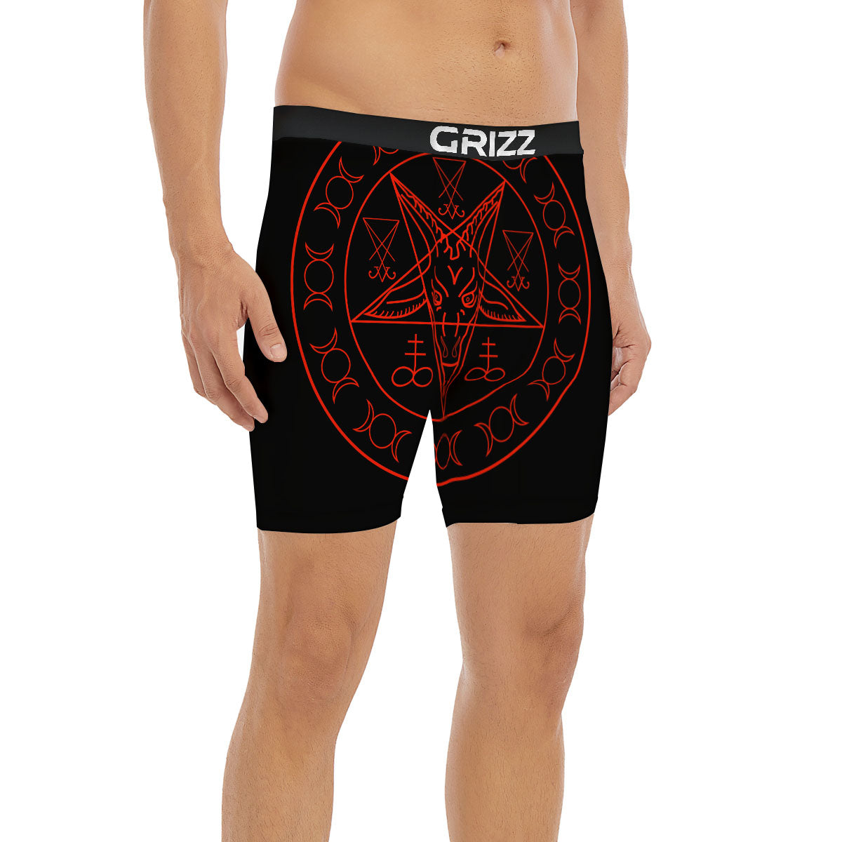 Pentagram Symbol Red Satanic Print Boxer Briefs-grizzshop