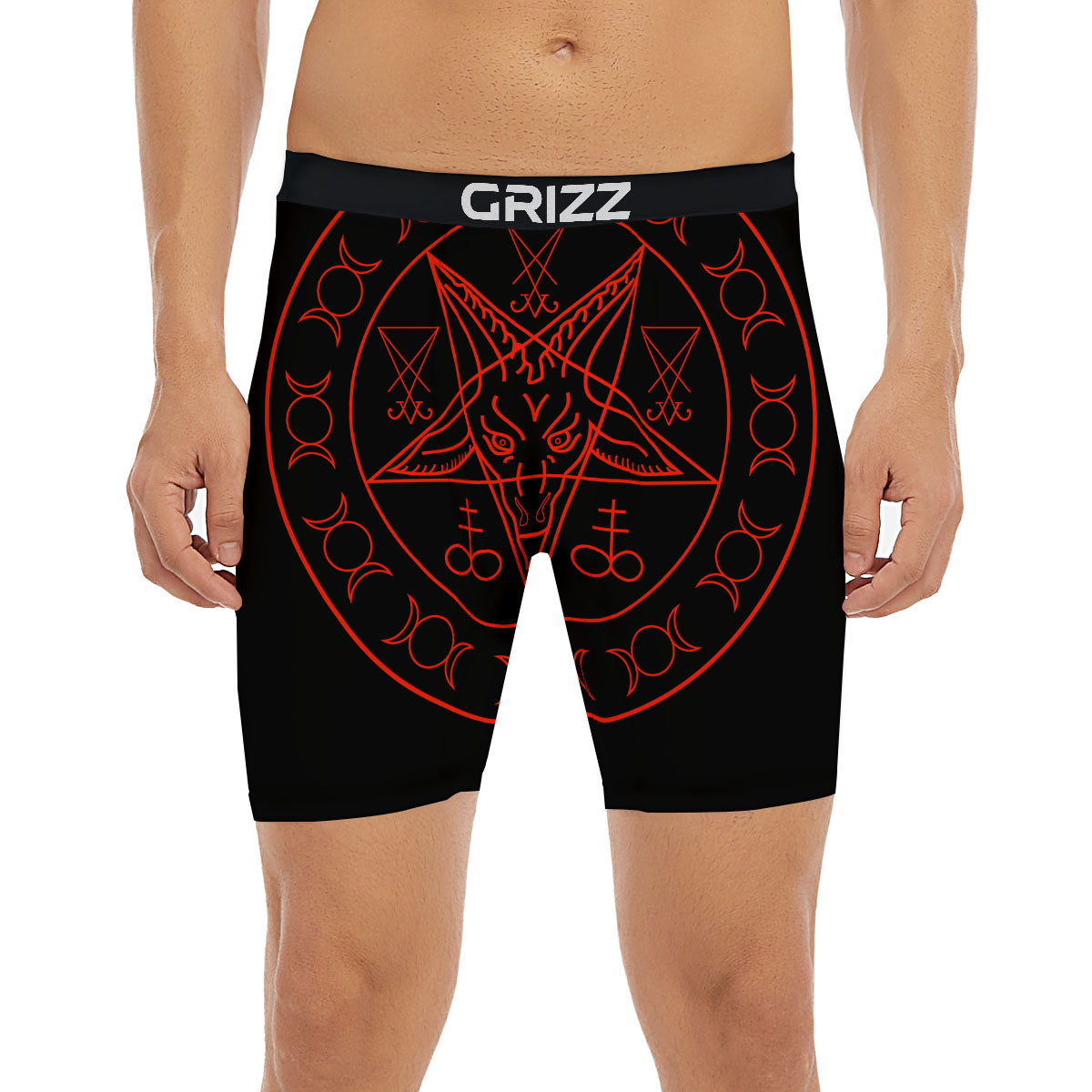 Pentagram Symbol Red Satanic Print Boxer Briefs-grizzshop