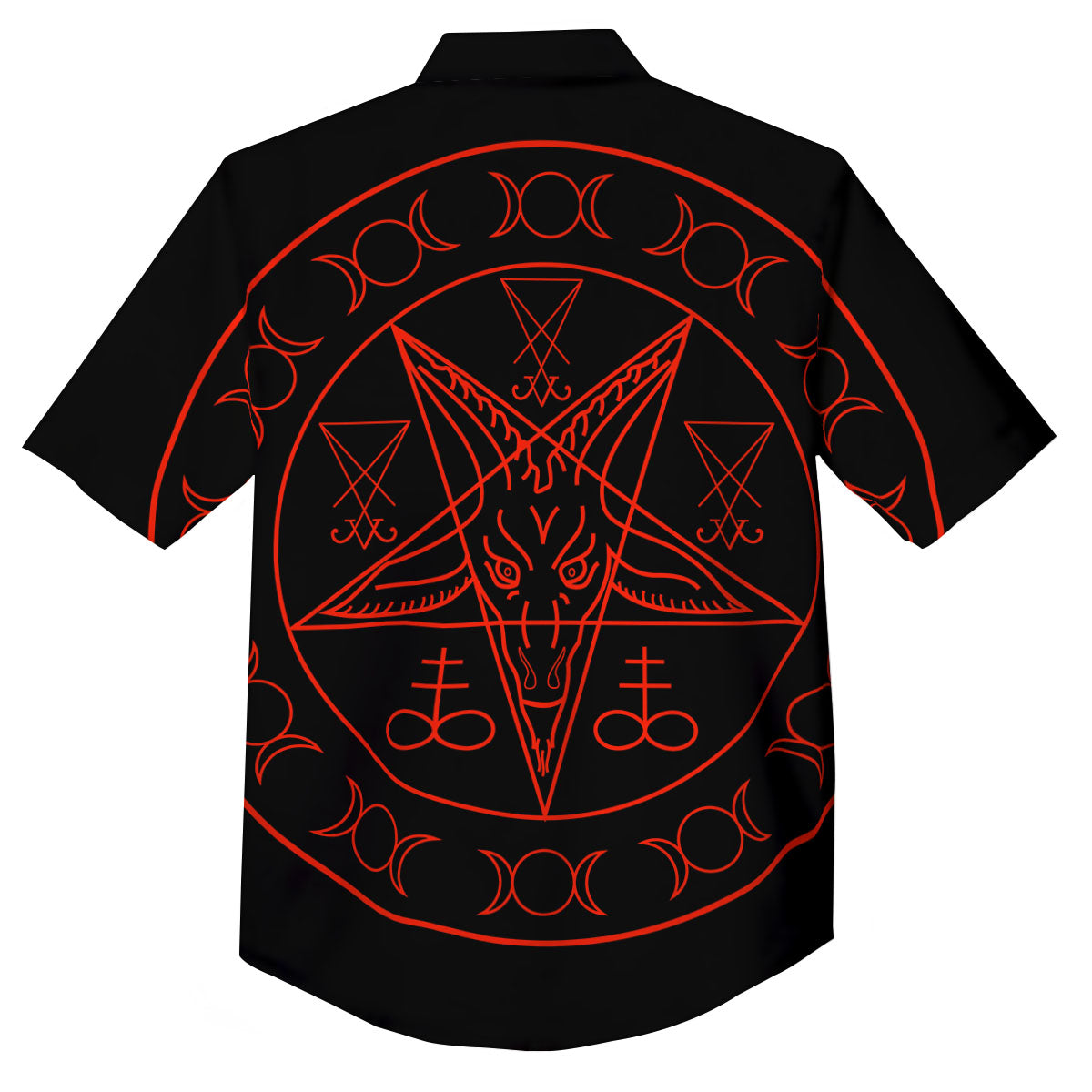 Pentagram Symbol Red Satanic Print Button Up Shirt-grizzshop