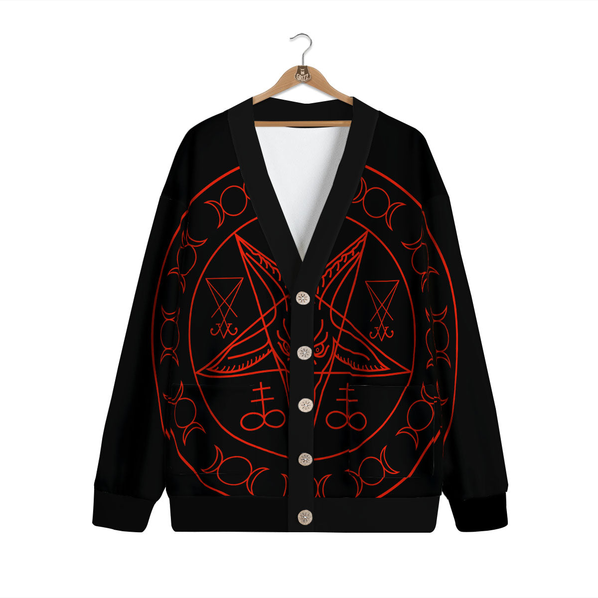 Pentagram Symbol Red Satanic Print Cardigan-grizzshop