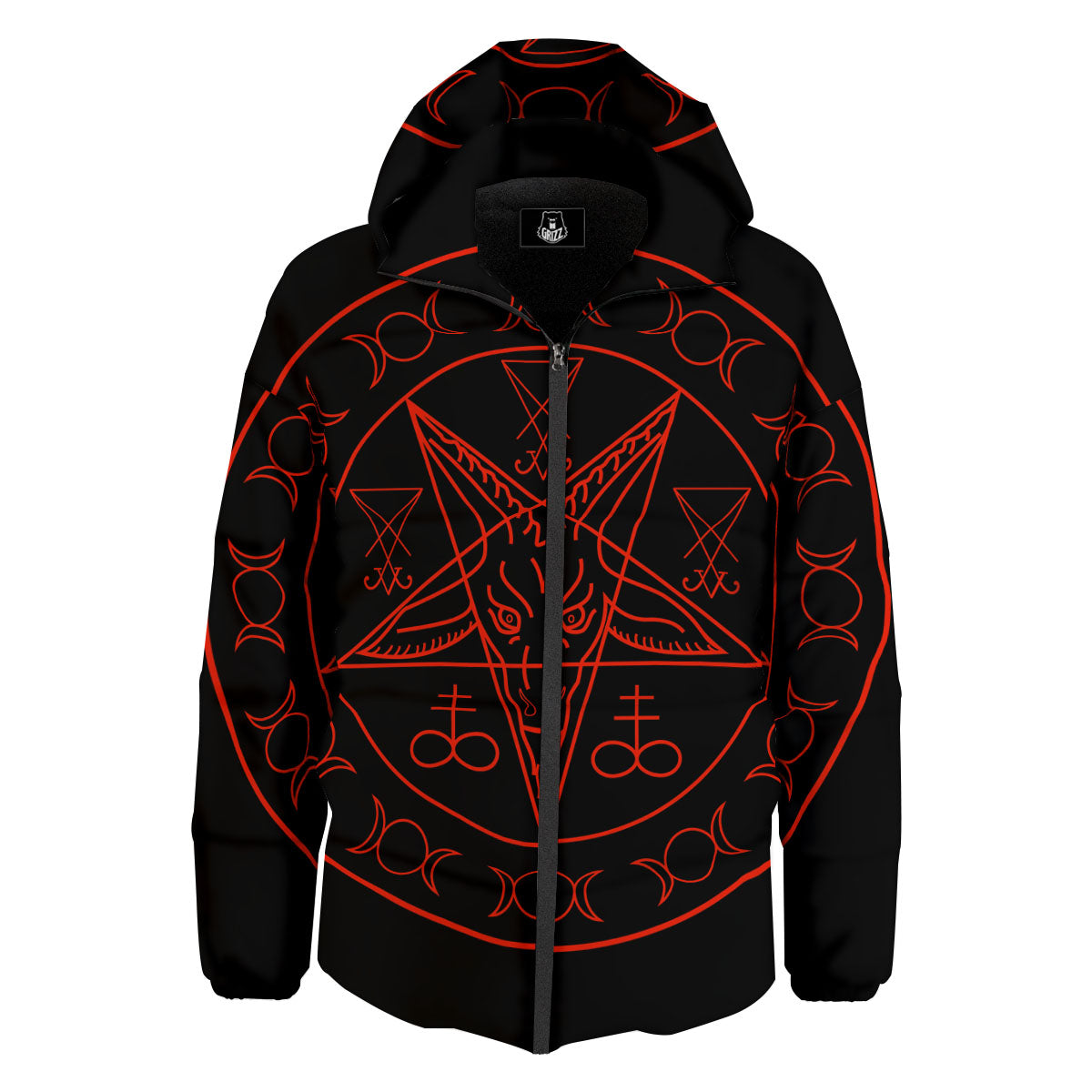 Pentagram Symbol Red Satanic Print Down Jacket-grizzshop
