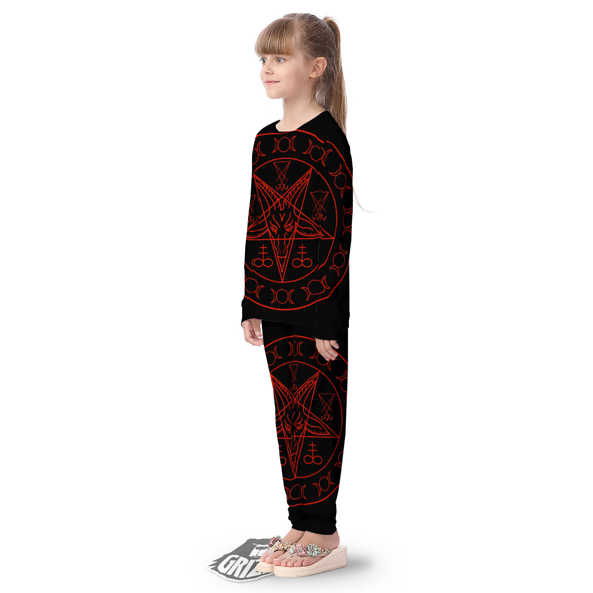 Pentagram Symbol Red Satanic Print Kid's Pajamas-grizzshop