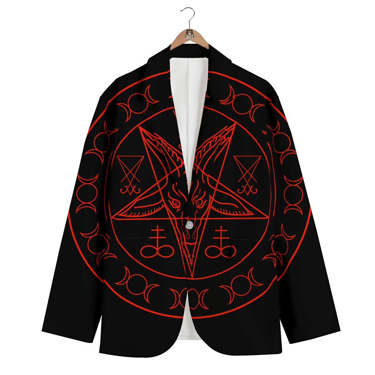 Pentagram Symbol Red Satanic Print Men's Blazer-grizzshop