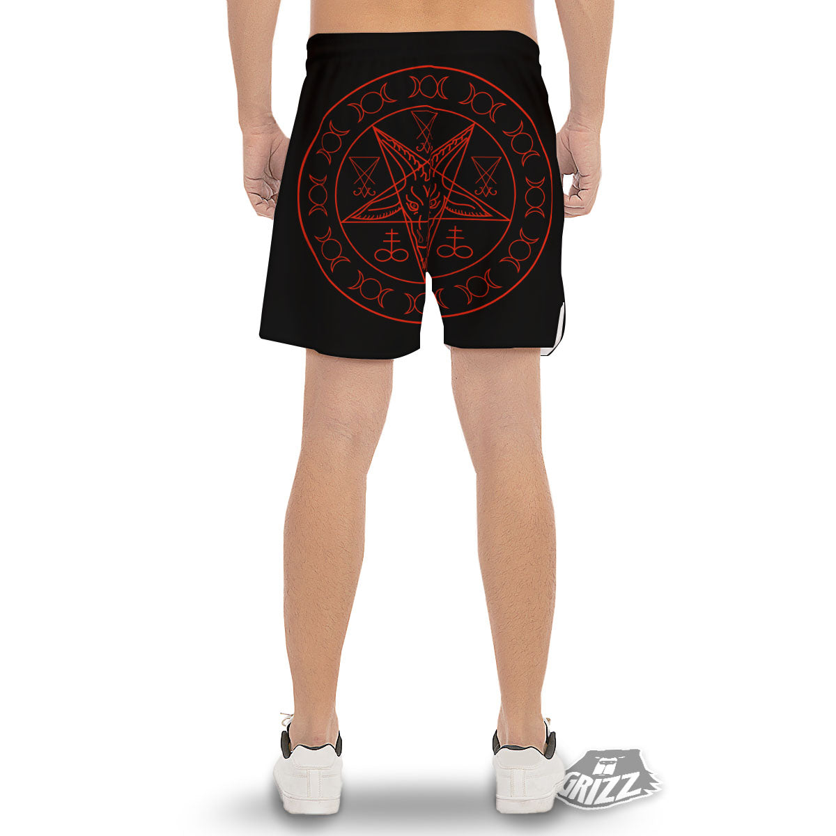 Pentagram Symbol Red Satanic Print Men's Gym Shorts-grizzshop