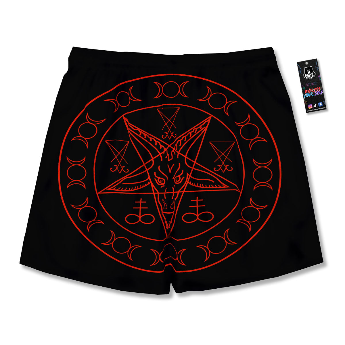 Pentagram Symbol Red Satanic Print Men's Running Shorts-grizzshop