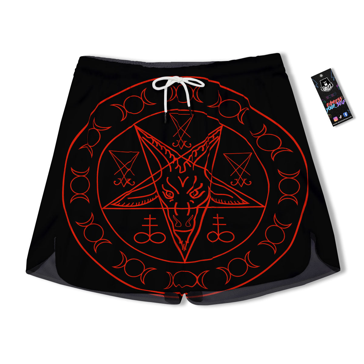 Pentagram Symbol Red Satanic Print Men's Running Shorts-grizzshop