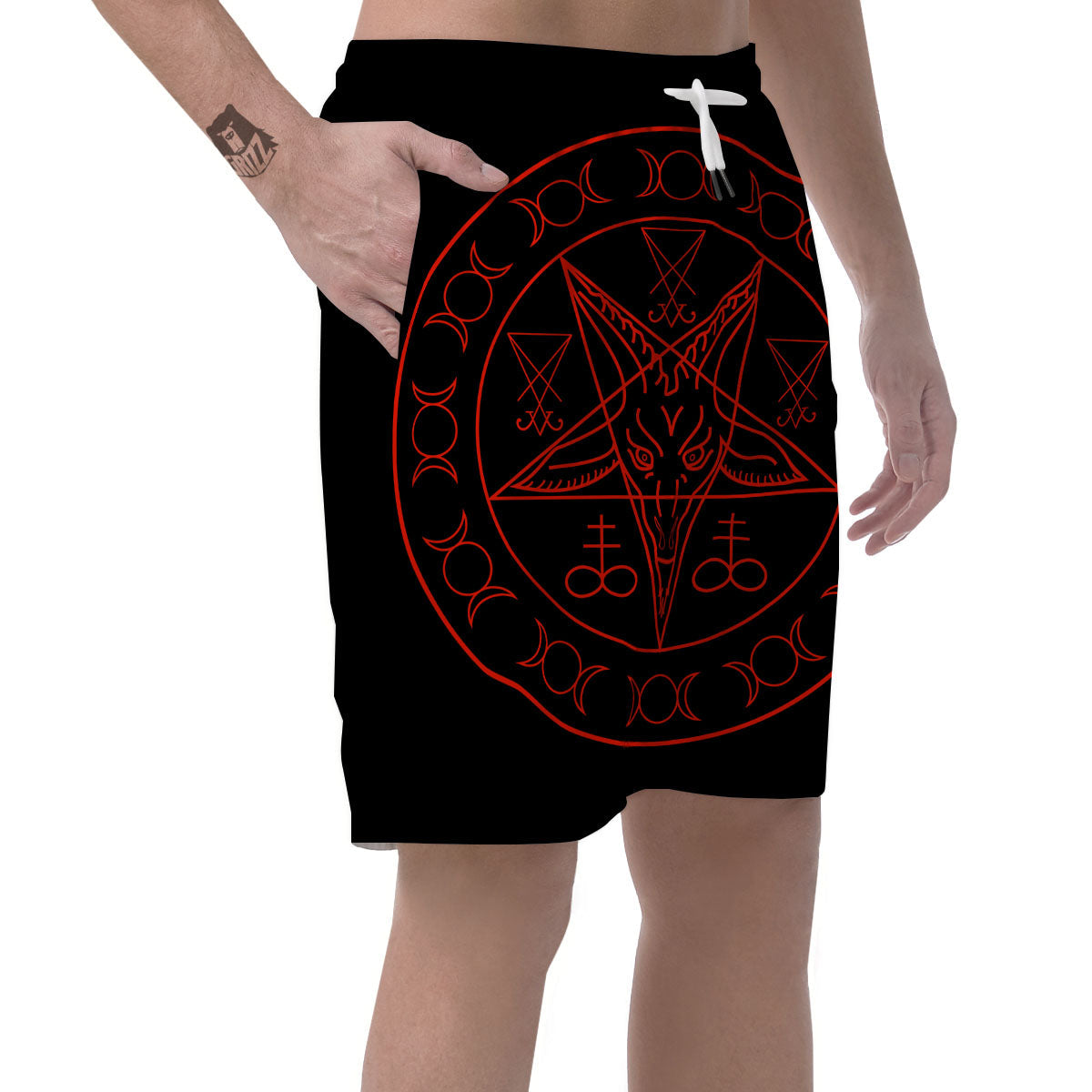 Pentagram Symbol Red Satanic Print Men's Shorts-grizzshop