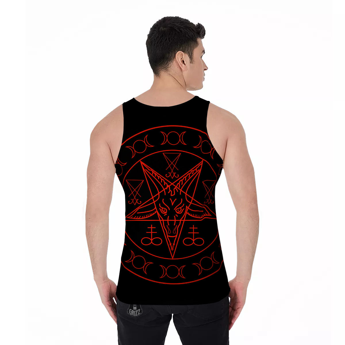 Pentagram Symbol Red Satanic Print Men's Tank Top-grizzshop