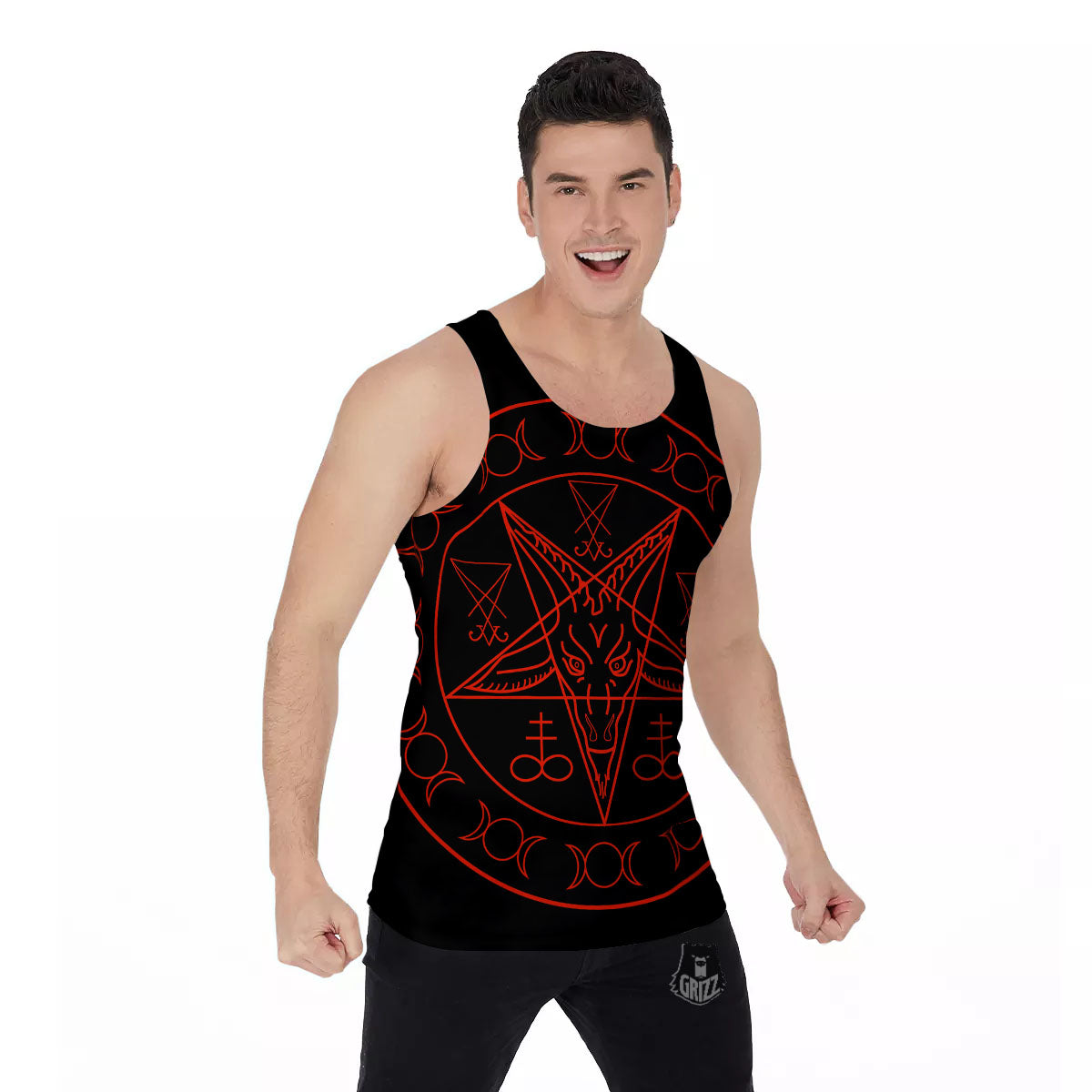 Pentagram Symbol Red Satanic Print Men's Tank Top-grizzshop
