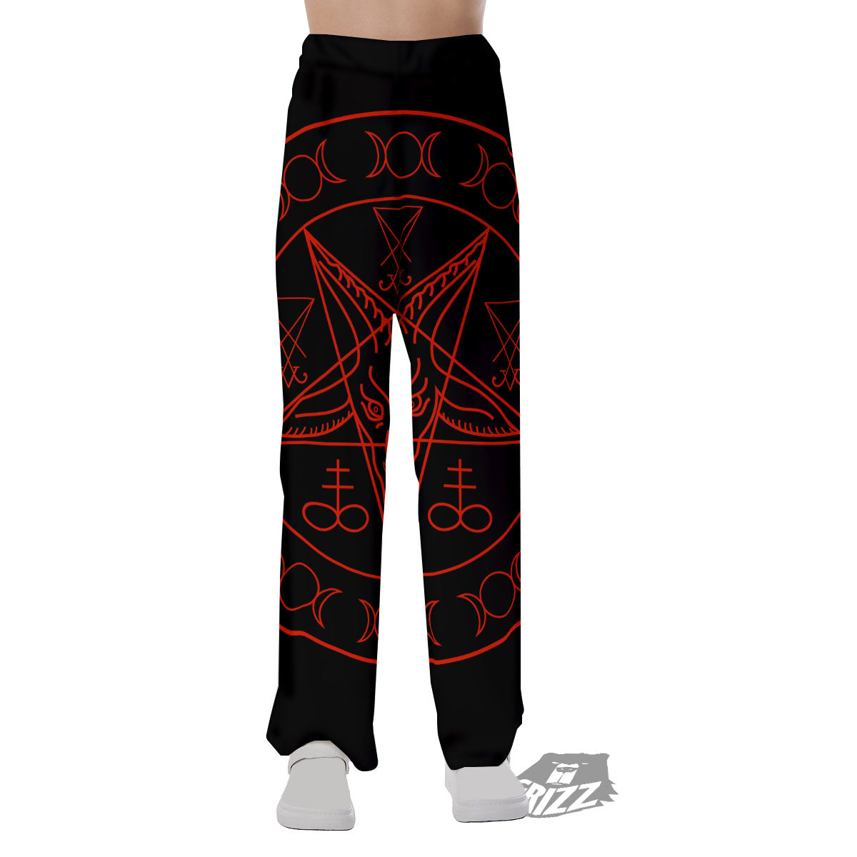 Pentagram Symbol Red Satanic Print Pajama Pants-grizzshop