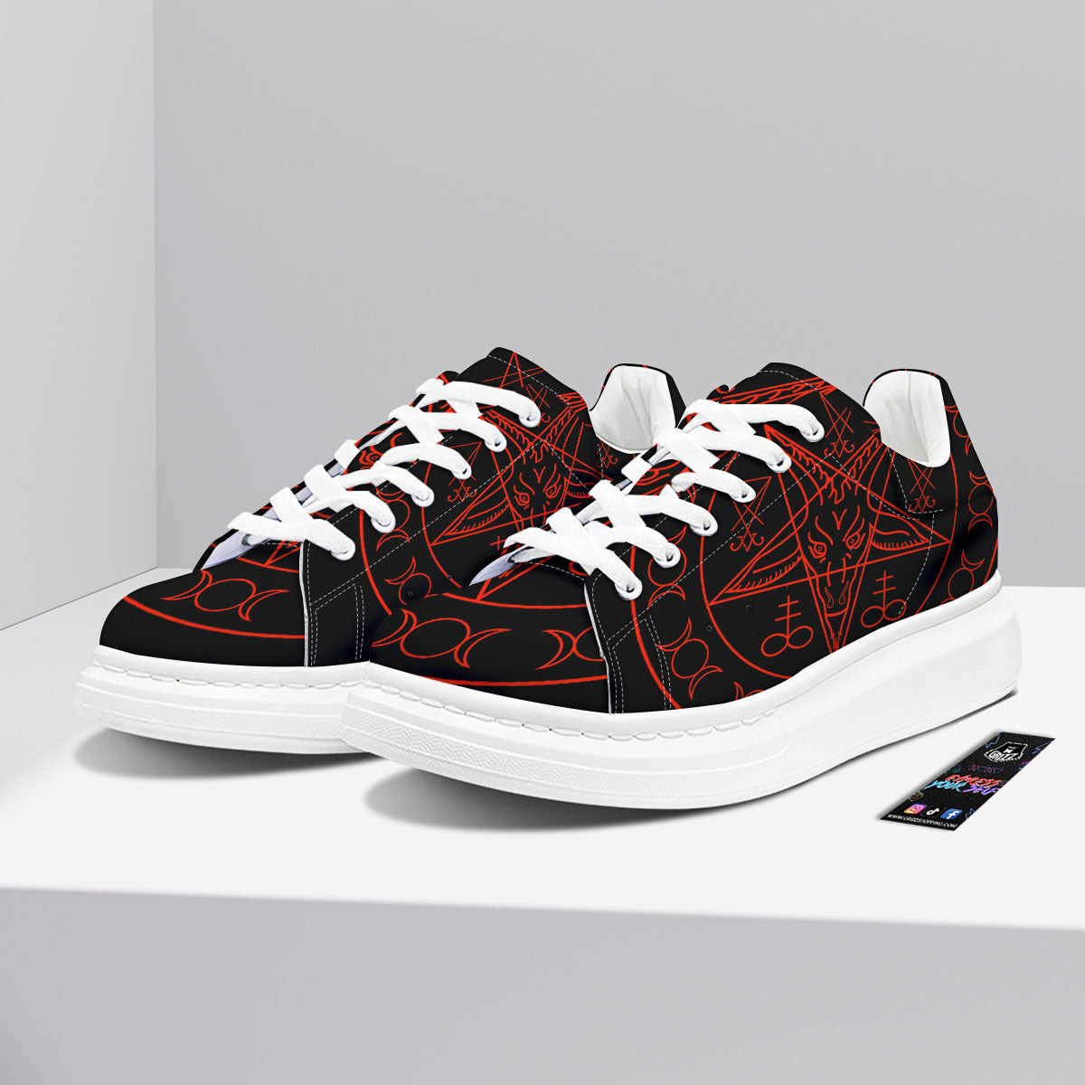 Pentagram Symbol Red Satanic Print Platform Shoes-grizzshop