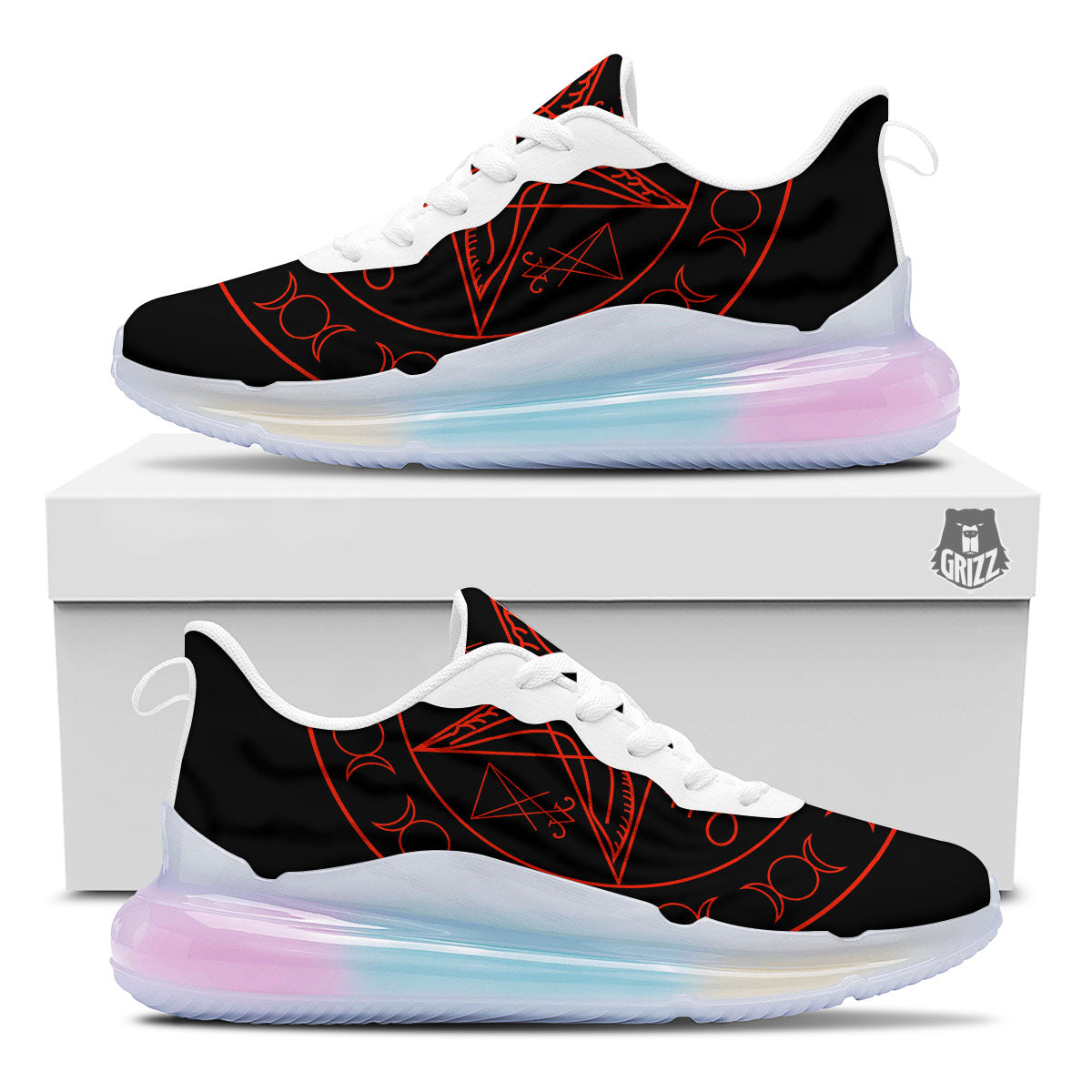 Pentagram Symbol Red Satanic Print Running Sneakers-grizzshop
