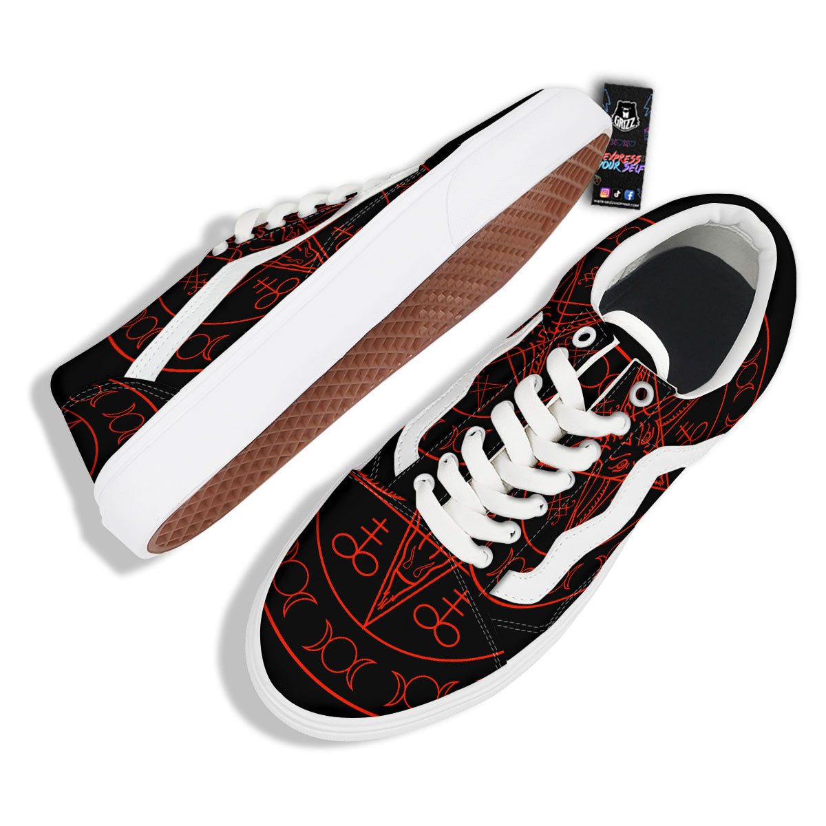 Pentagram Symbol Red Satanic Print Skate Shoes-grizzshop