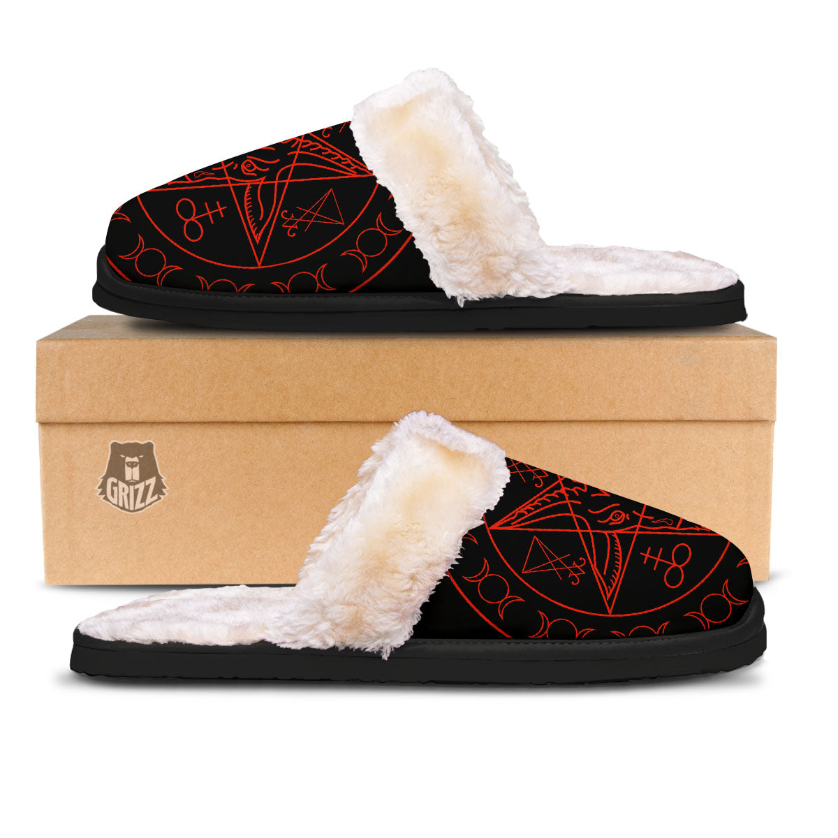 Pentagram Symbol Red Satanic Print Slippers-grizzshop