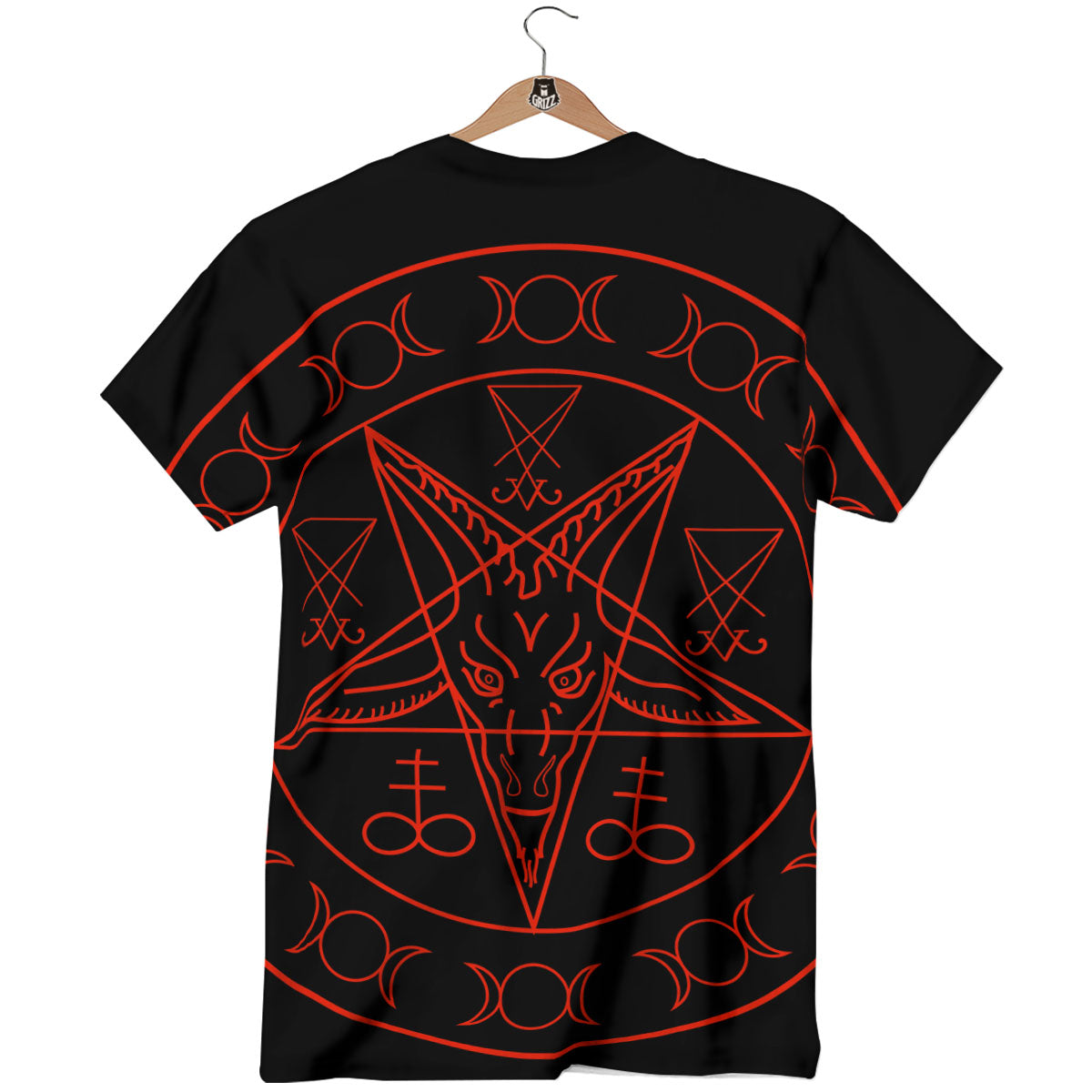 Pentagram Symbol Red Satanic Print T-Shirt-grizzshop
