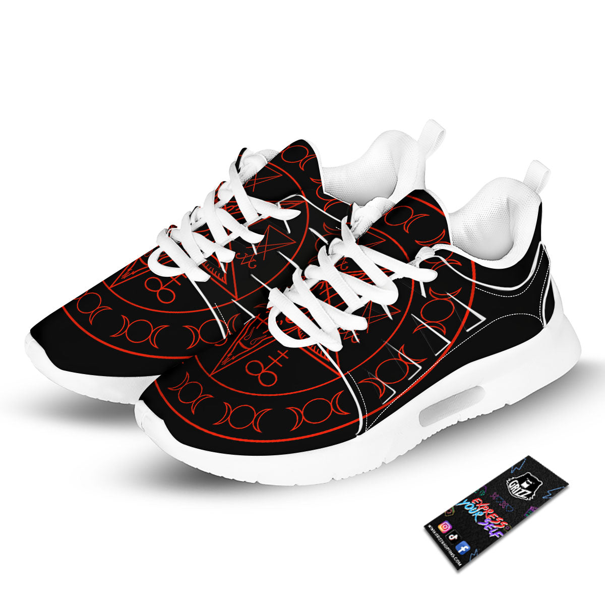 Pentagram Symbol Red Satanic Print Tennis Shoes-grizzshop