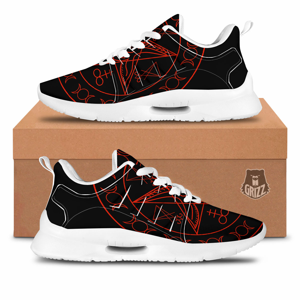 Pentagram Symbol Red Satanic Print Tennis Shoes-grizzshop
