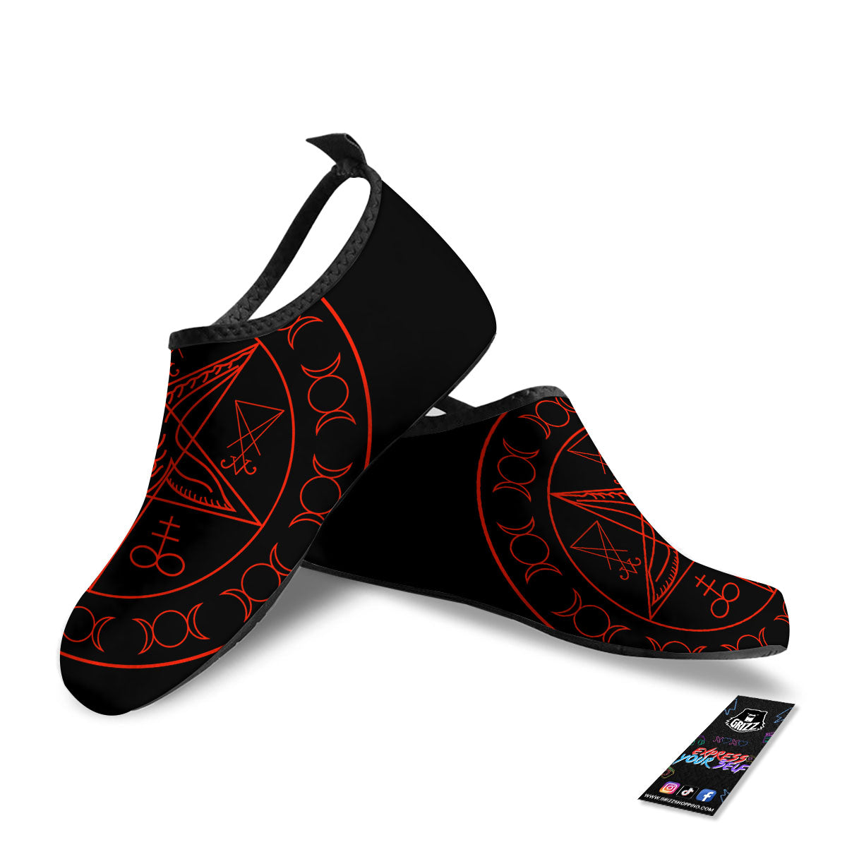 Pentagram Symbol Red Satanic Print Water Shoes-grizzshop