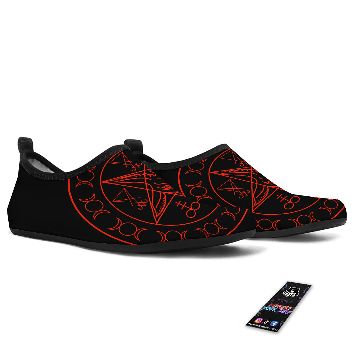 Pentagram Symbol Red Satanic Print Water Shoes-grizzshop