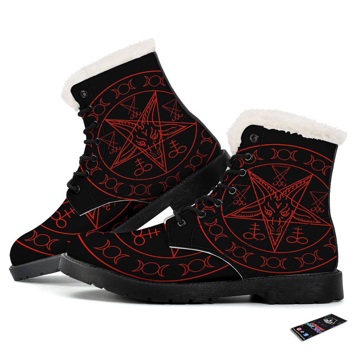 Pentagram Symbol Red Satanic Print Winter Boots-grizzshop