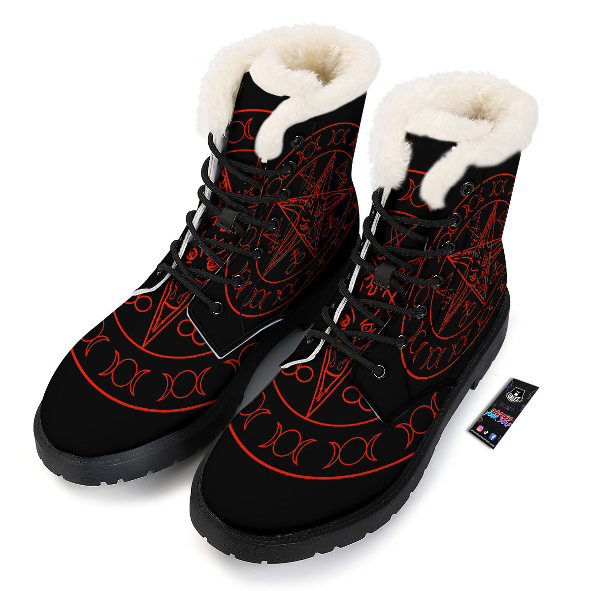 Pentagram Symbol Red Satanic Print Winter Boots-grizzshop