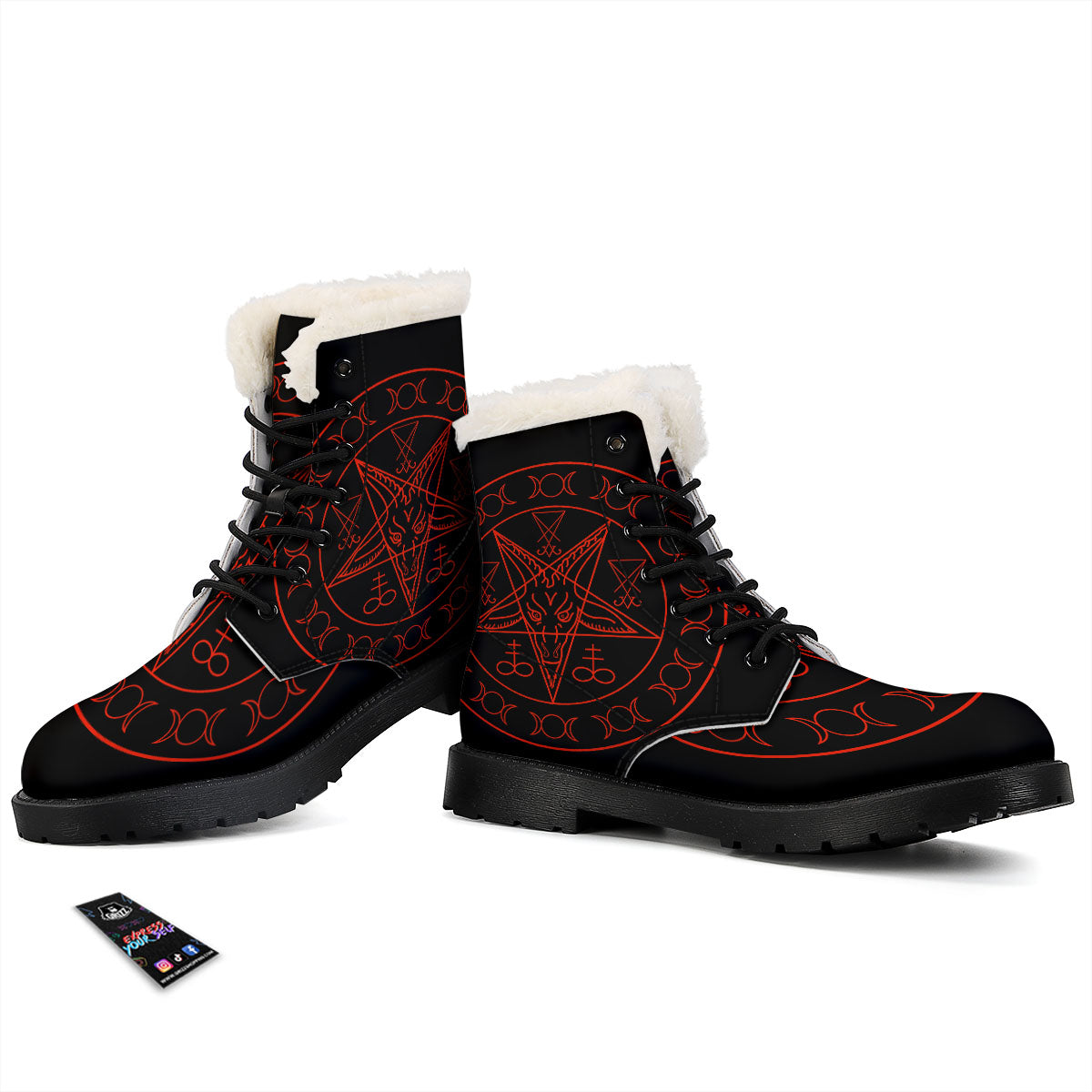 Pentagram Symbol Red Satanic Print Winter Boots-grizzshop