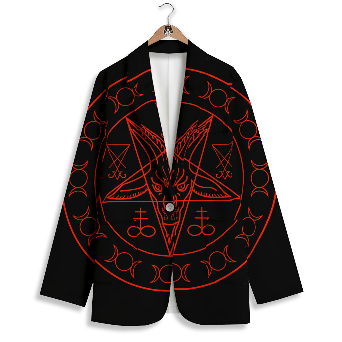 Pentagram Symbol Red Satanic Print Women's Blazer-grizzshop