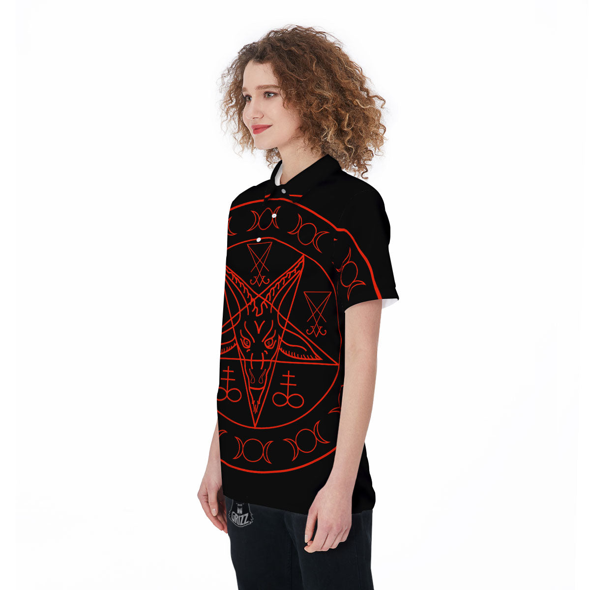 Pentagram Symbol Red Satanic Print Women's Golf Shirts-grizzshop