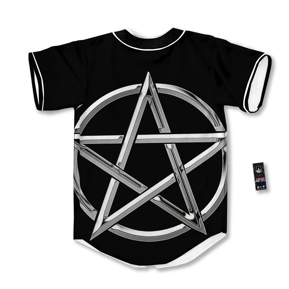 Pentagram Symbol White And Black Print Baseball Jersey-grizzshop