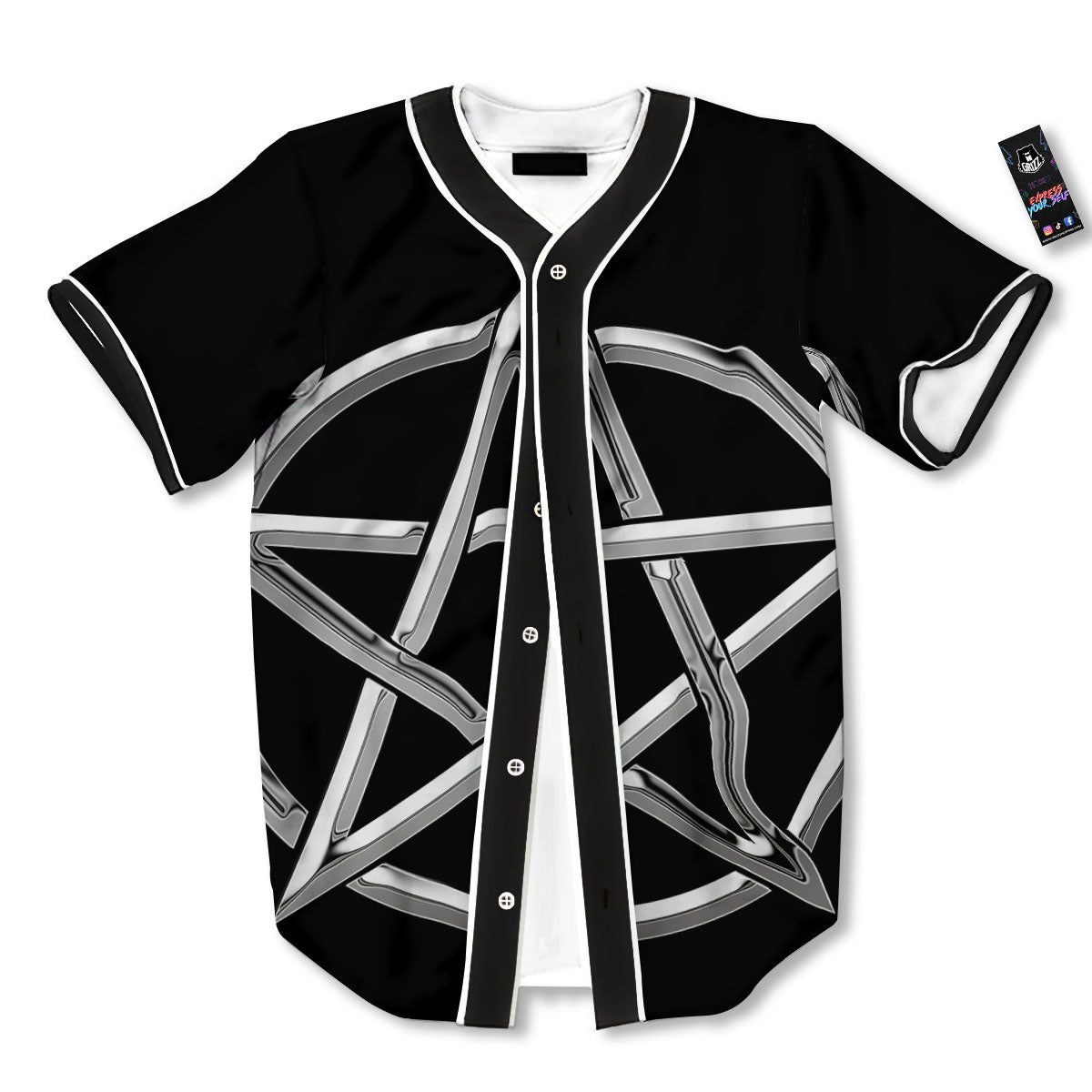 Pentagram Symbol White And Black Print Baseball Jersey-grizzshop