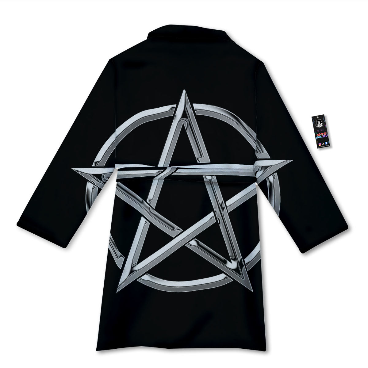 Pentagram Symbol White And Black Print Bathrobe-grizzshop