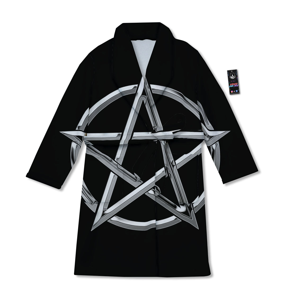 Pentagram Symbol White And Black Print Bathrobe-grizzshop
