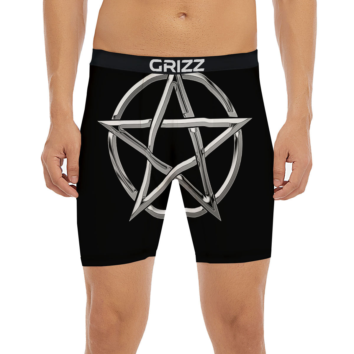 Pentagram Symbol White And Black Print Boxer Briefs-grizzshop