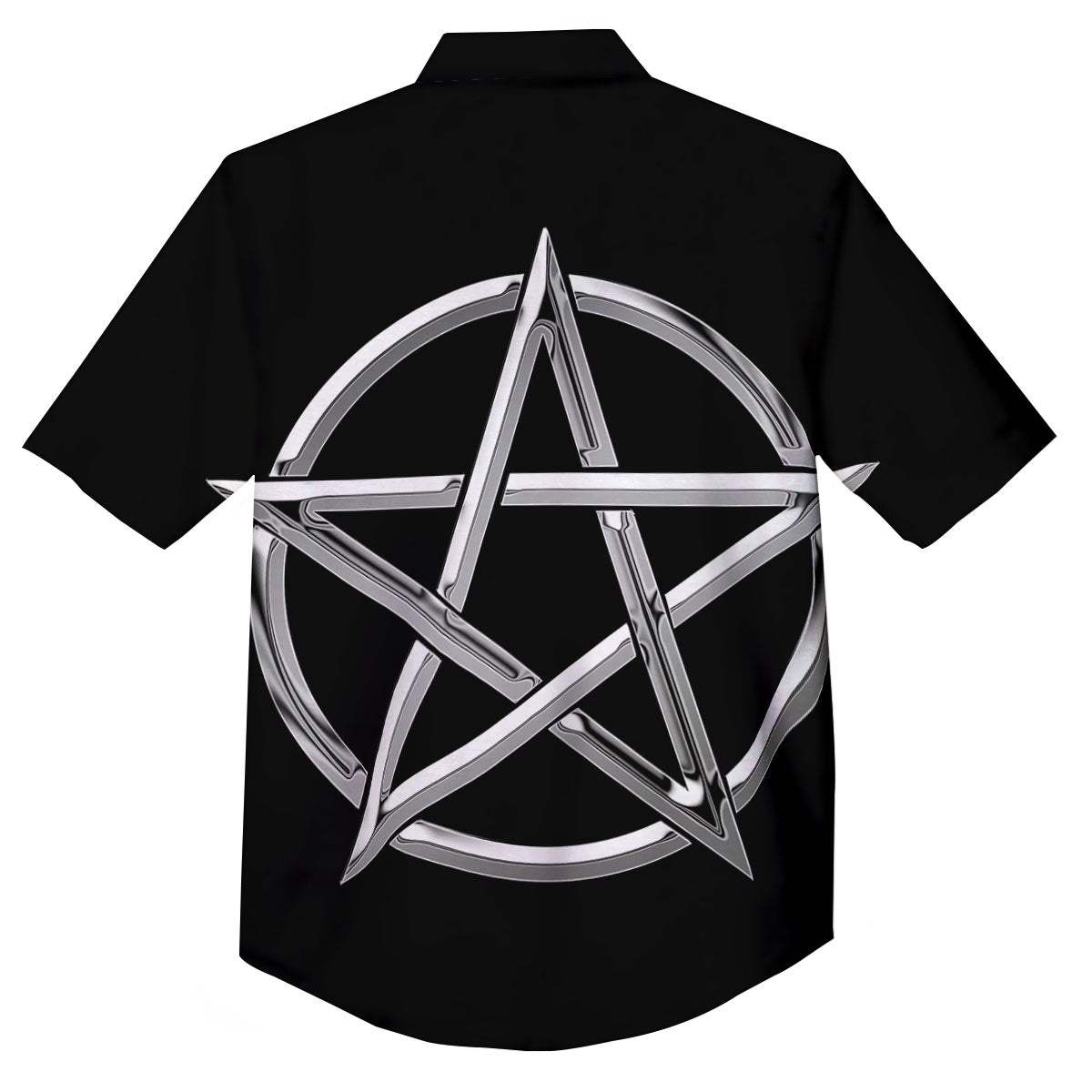 Pentagram Symbol White And Black Print Button Up Shirt-grizzshop