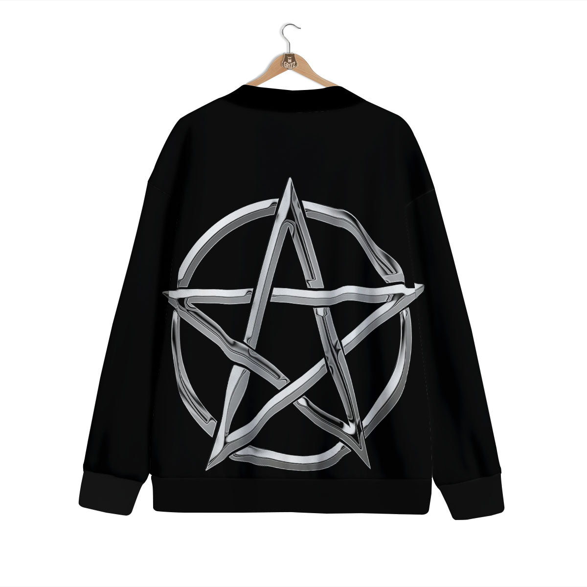 Pentagram Symbol White And Black Print Cardigan-grizzshop