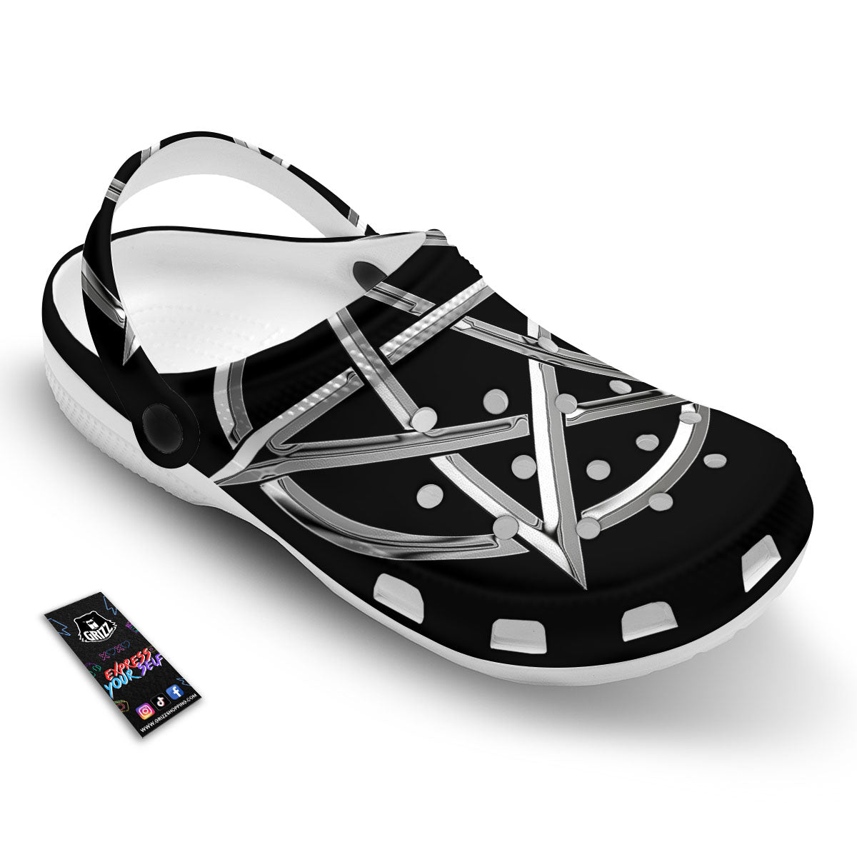Pentagram Symbol White And Black Print Clog-grizzshop