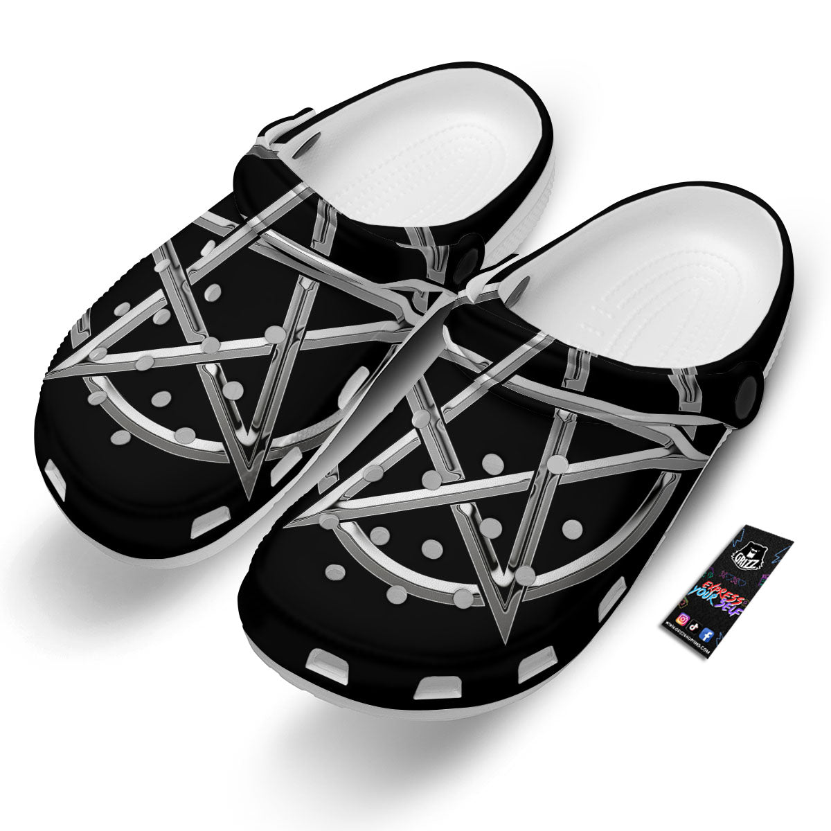 Pentagram Symbol White And Black Print Clog-grizzshop