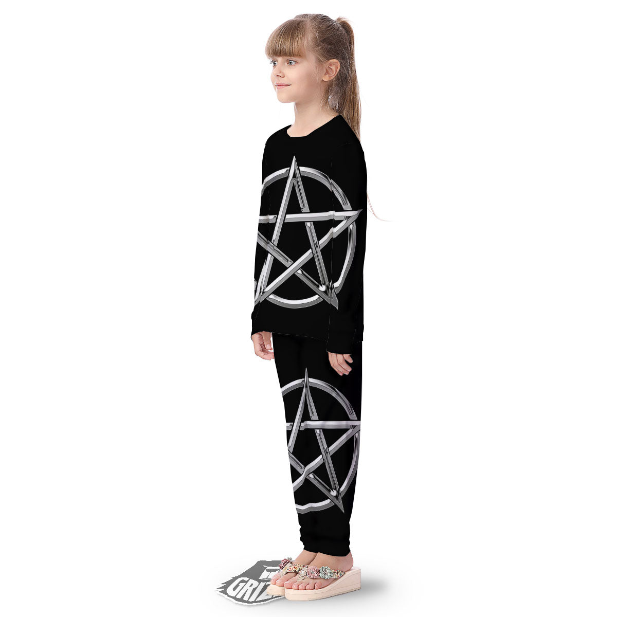 Pentagram Symbol White And Black Print Kid's Pajamas-grizzshop