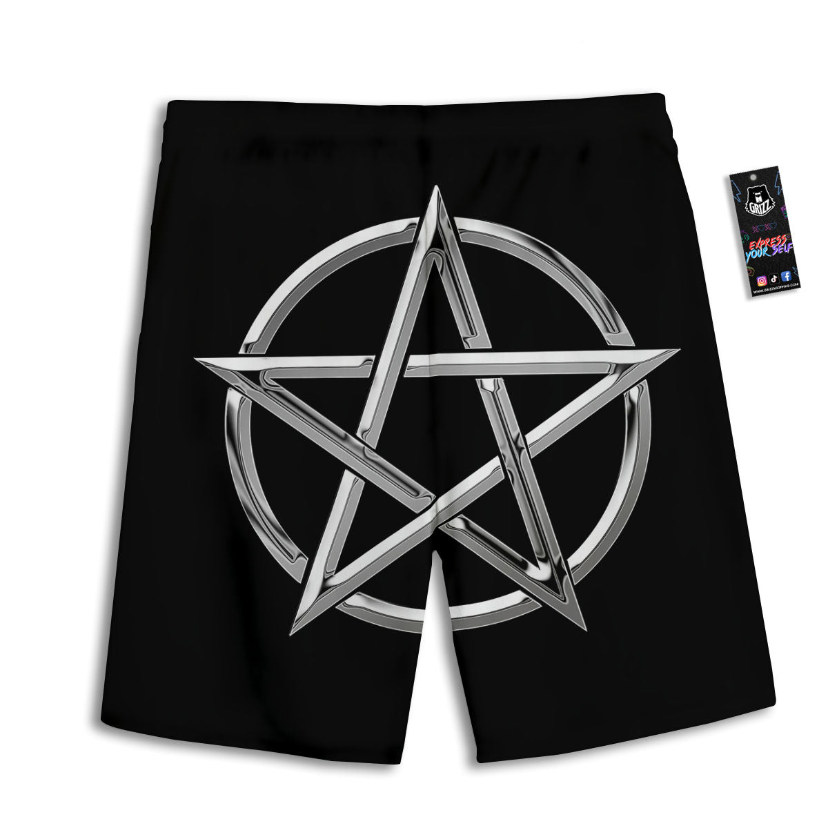 Pentagram Symbol White And Black Print Men's Athletic Shorts
