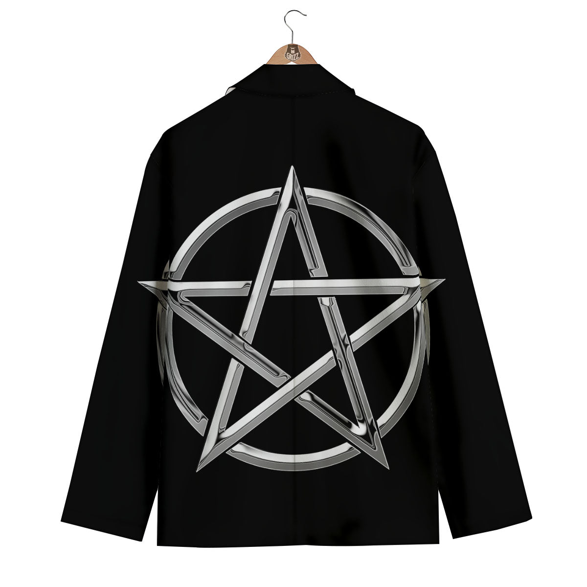 Pentagram Symbol White And Black Print Men's Blazer-grizzshop