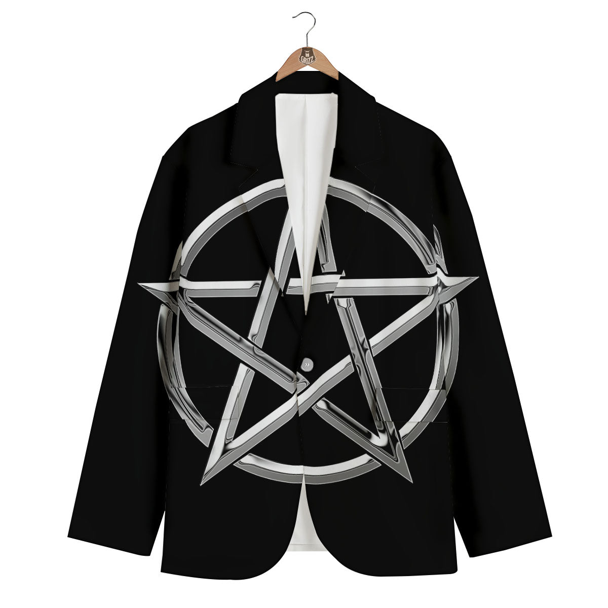 Pentagram Symbol White And Black Print Men's Blazer-grizzshop