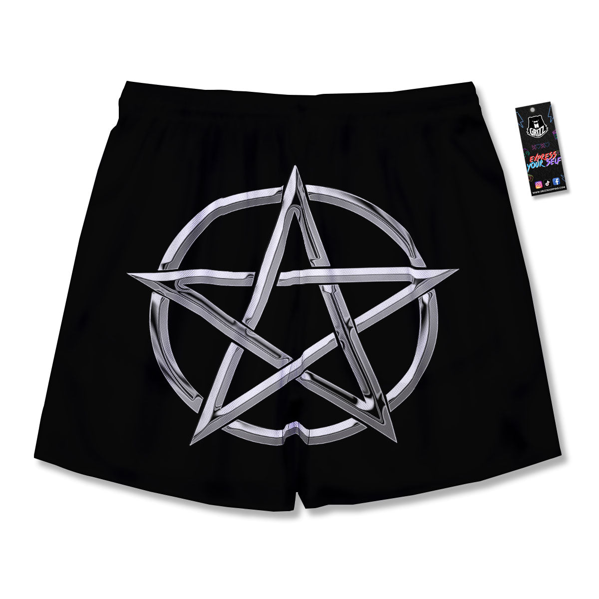 Pentagram Symbol White And Black Print Men's Running Shorts-grizzshop