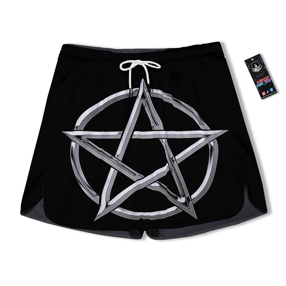 Pentagram Symbol White And Black Print Men's Running Shorts-grizzshop