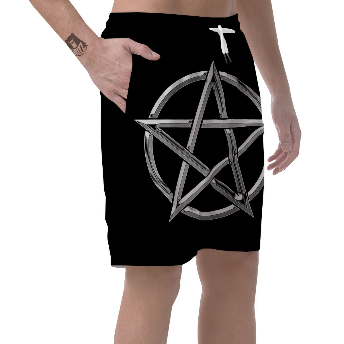 Pentagram Symbol White And Black Print Men's Shorts-grizzshop