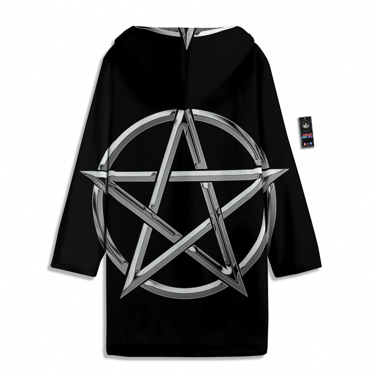 Pentagram Symbol White And Black Print Men's Windbreaker Jacket-grizzshop