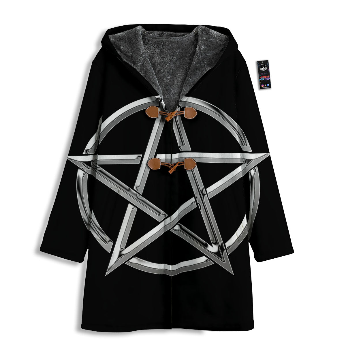 Pentagram Symbol White And Black Print Men's Windbreaker Jacket-grizzshop