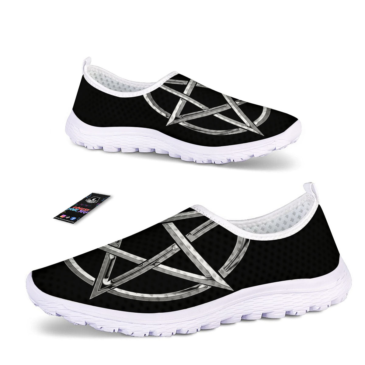 Pentagram Symbol White And Black Print Nurse Shoes-grizzshop