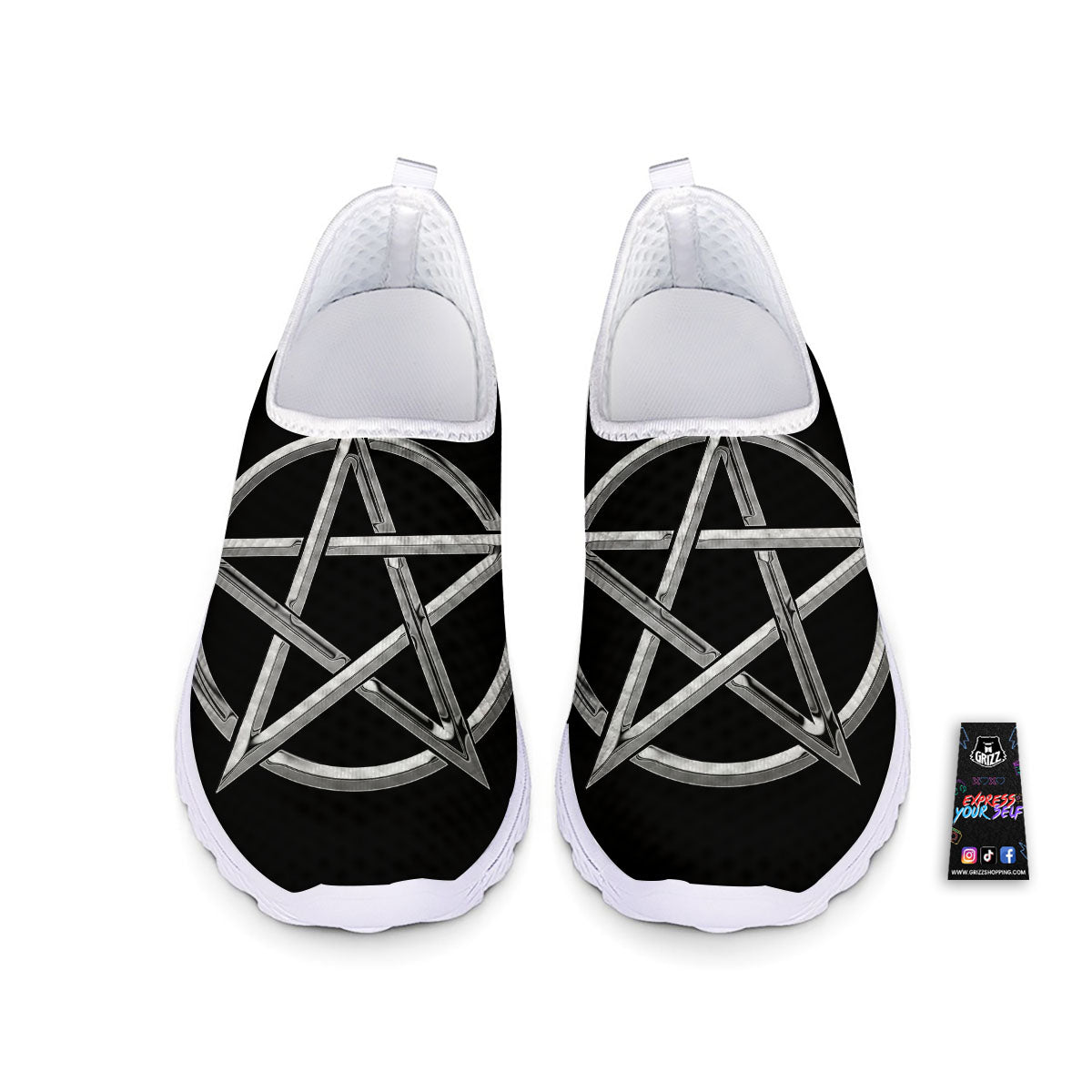 Pentagram Symbol White And Black Print Nurse Shoes-grizzshop