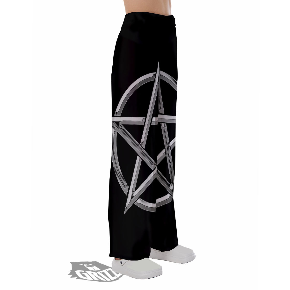 Pentagram Symbol White And Black Print Pajama Pants-grizzshop